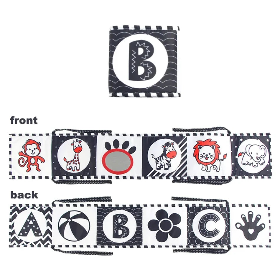 Baby Sensory Cloth Book High Contrast Baby Toys Newborn Crib Toys Black and White Animal Cloth Books 0-36 Months Montessori Toys