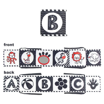 Baby Sensory Cloth Book High Contrast Baby Toys Newborn Crib Toys Black and White Animal Cloth Books 0-36 Months Montessori Toys