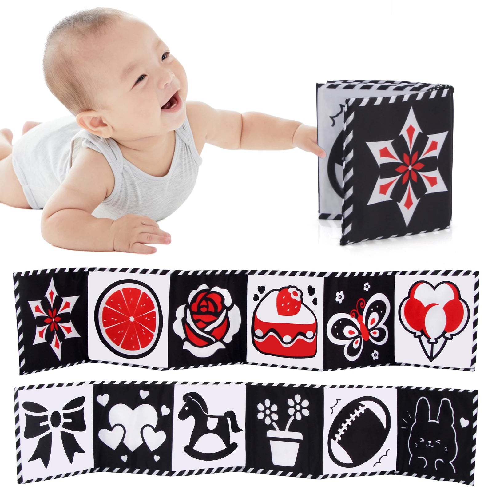 Baby Sensory Cloth Book High Contrast Baby Toys Newborn Crib Toys Black and White Animal Cloth Books 0-36 Months Montessori Toys