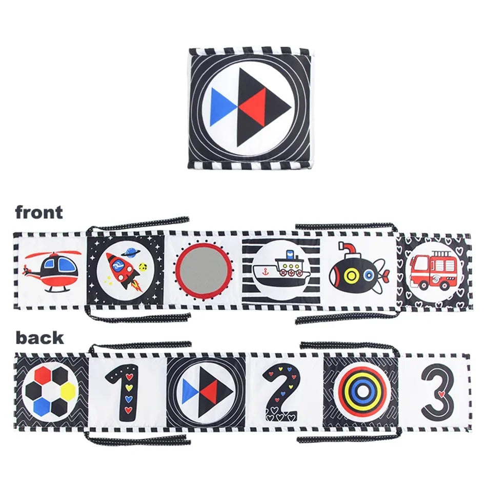 Baby Sensory Cloth Book High Contrast Baby Toys Newborn Crib Toys Black and White Animal Cloth Books 0-36 Months Montessori Toys
