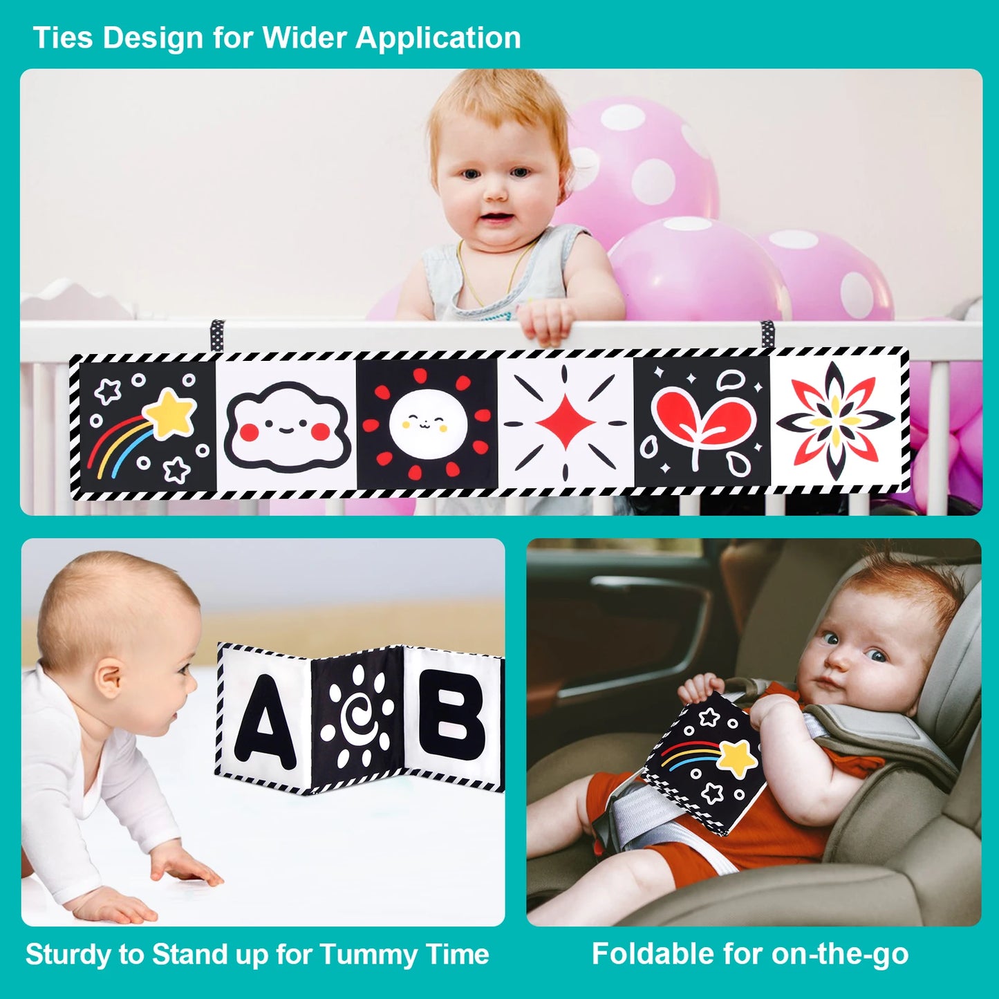 Baby Sensory Cloth Book High Contrast Baby Toys Newborn Crib Toys Black and White Animal Cloth Books 0-36 Months Montessori Toys