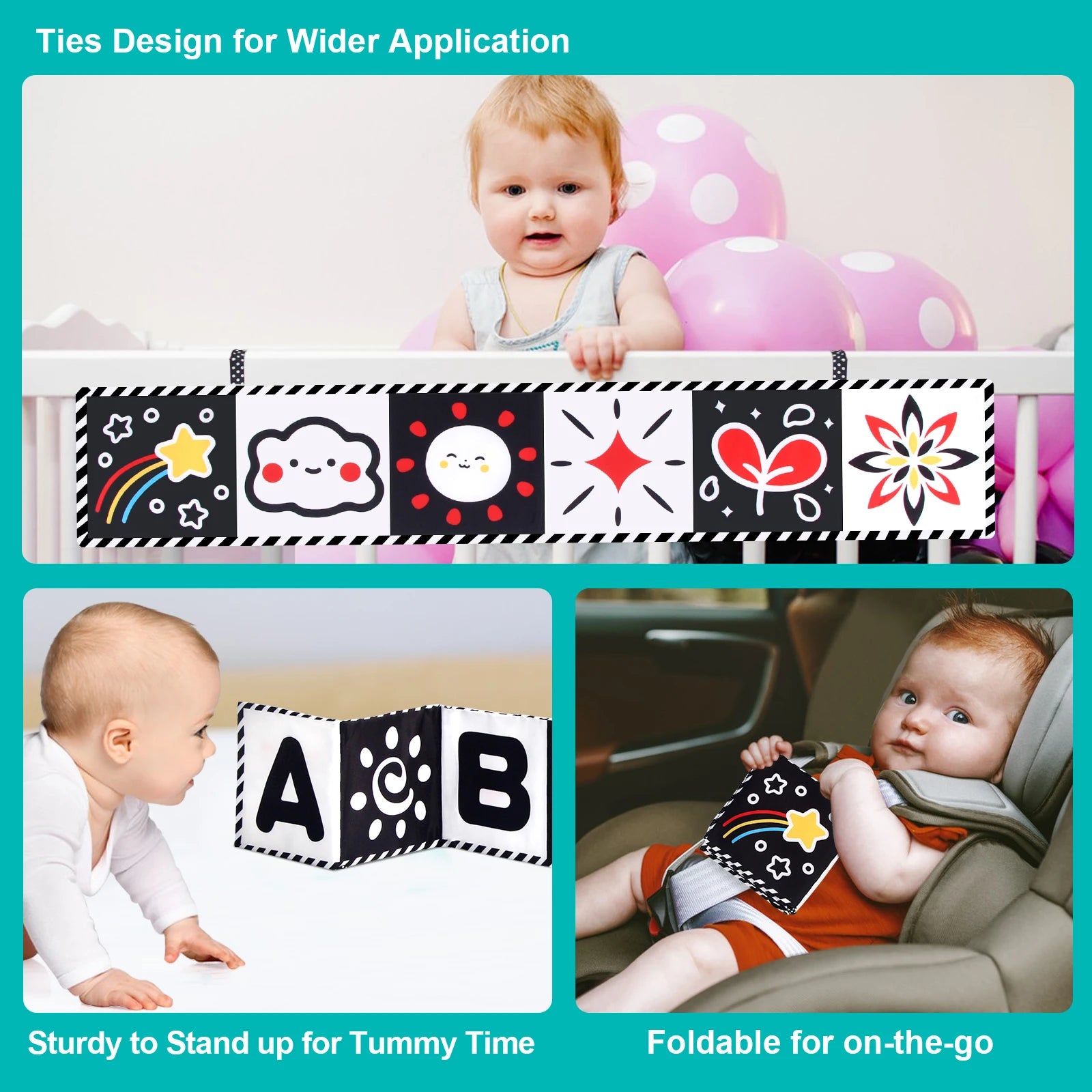 Baby Sensory Cloth Book High Contrast Baby Toys Newborn Crib Toys Black and White Animal Cloth Books 0-36 Months Montessori Toys