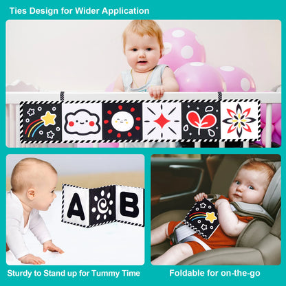 Baby Sensory Cloth Book High Contrast Baby Toys Newborn Crib Toys Black and White Animal Cloth Books 0-36 Months Montessori Toys