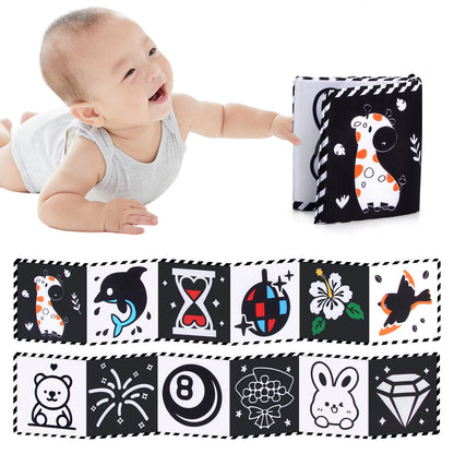 Baby Sensory Cloth Book High Contrast Baby Toys Newborn Crib Toys Black and White Animal Cloth Books 0-36 Months Montessori Toys