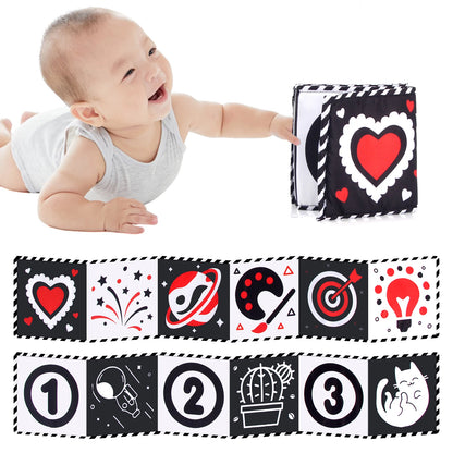 Baby Sensory Cloth Book High Contrast Baby Toys Newborn Crib Toys Black and White Animal Cloth Books 0-36 Months Montessori Toys