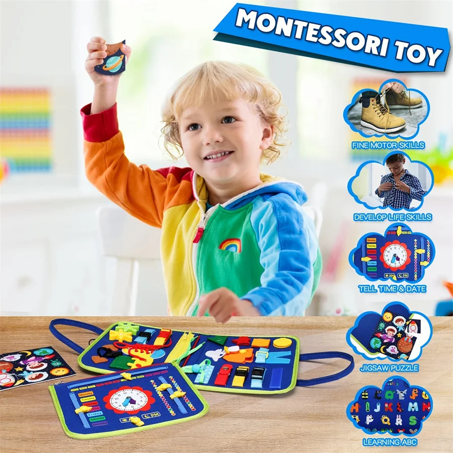 Montessori Busy Board Educational Activity Developing Sensory Board Fine Basic Dress Motor Skills Travel Toy Gift for Boys Girls