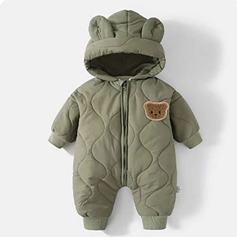 ﻿ Winter Baby Outwear Clothing Fur Lining Warm Toddler Girl'S Boy'S Rompers Cartoon Bear Infant Jumpsuit