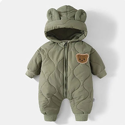 ﻿ Winter Baby Outwear Clothing Fur Lining Warm Toddler Girl'S Boy'S Rompers Cartoon Bear Infant Jumpsuit