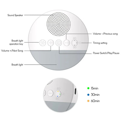 Baby White Noise Machine USB Rechargeable Timed Shutdown Sleep Machine Baby Sleep Sound Player Night Light Timer Noise Player
