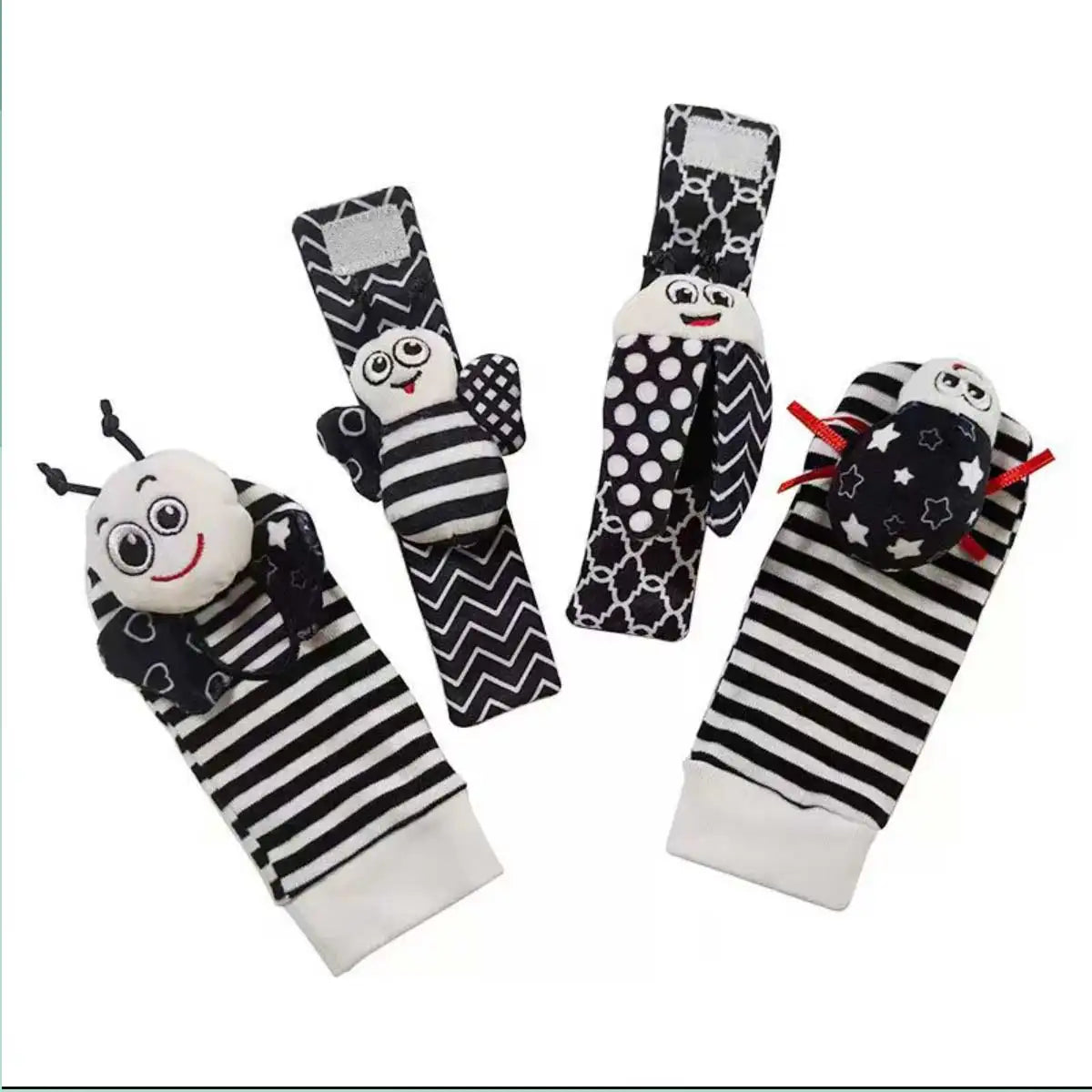 4Pcs Baby Rattle Toys Cute Stuffed Animals Wrist Rattle Foot Finder Socks 0~24 Months for Infant Boy Girl Newborn Gift
