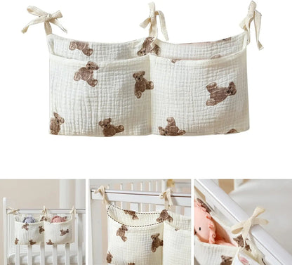 Baby Crib Organizer Cot Caddy Bed Storage Bag 2 Pockets Bedside Hanging Diaper Nursery Toys Bag Diapers Stroller Organize