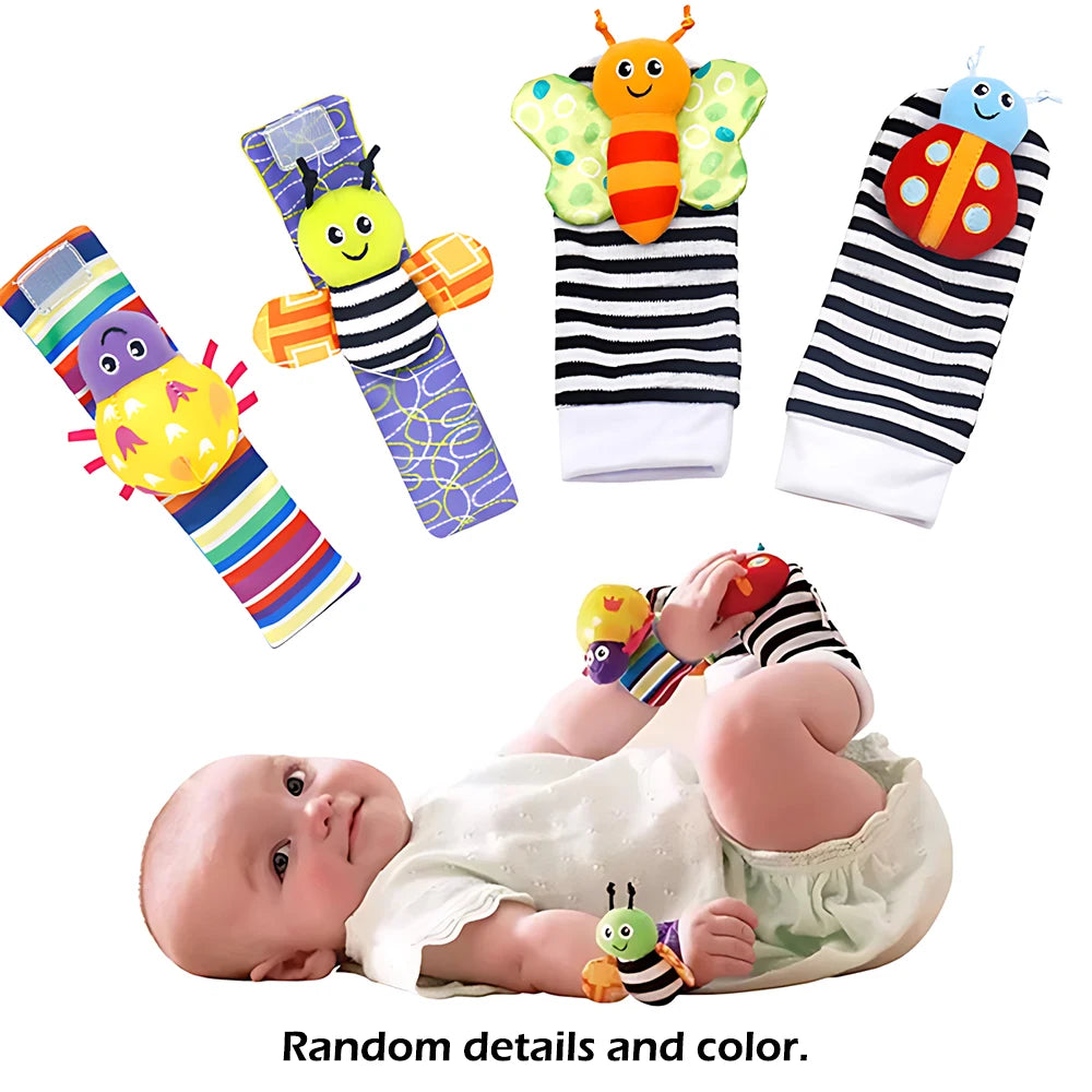 4Pcs Baby Rattle Toys Cute Stuffed Animals Wrist Rattle Foot Finder Socks 0~24 Months for Infant Boy Girl Newborn Gift