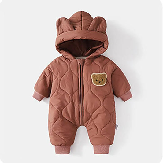 ﻿ Winter Baby Outwear Clothing Fur Lining Warm Toddler Girl'S Boy'S Rompers Cartoon Bear Infant Jumpsuit
