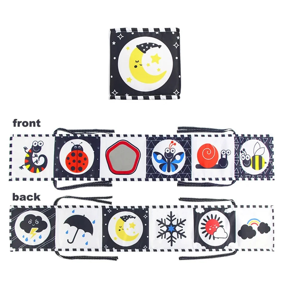 Baby Sensory Cloth Book High Contrast Baby Toys Newborn Crib Toys Black and White Animal Cloth Books 0-36 Months Montessori Toys